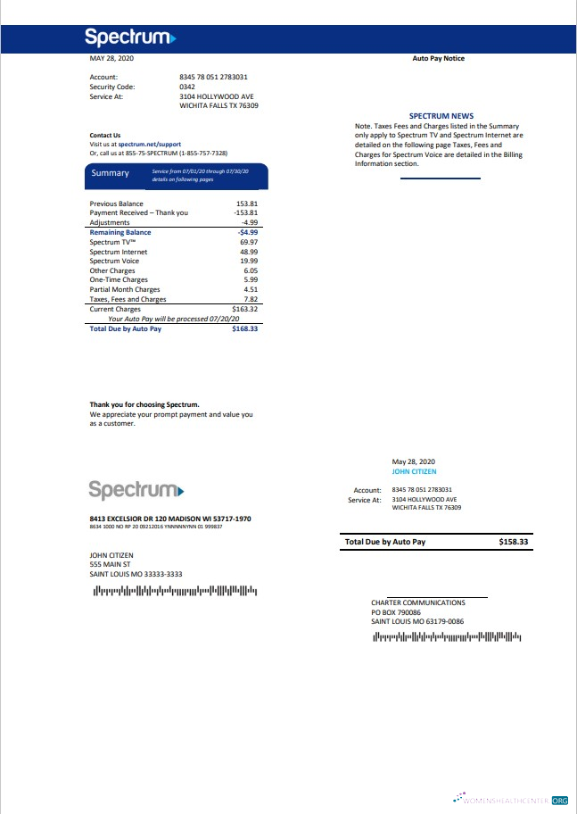 download USA Spectrum utility bill template in Word and PDF format (.doc and .pdf) PDF template